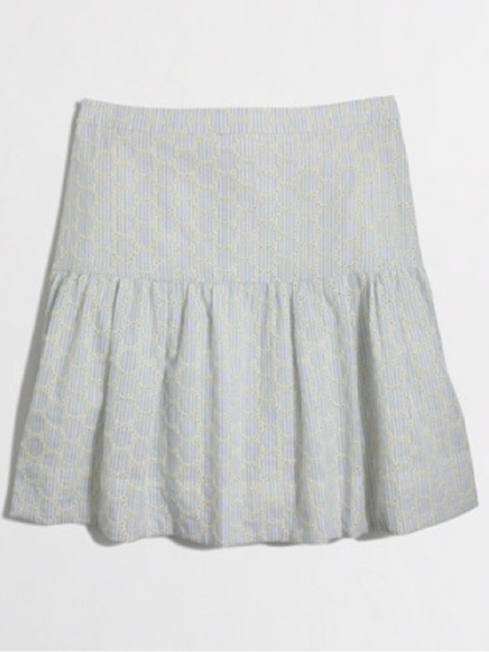 J.Crew Factory Ladies Size 6 Blue White Seersucker 100% Cotton Eyelet Mini Skirt